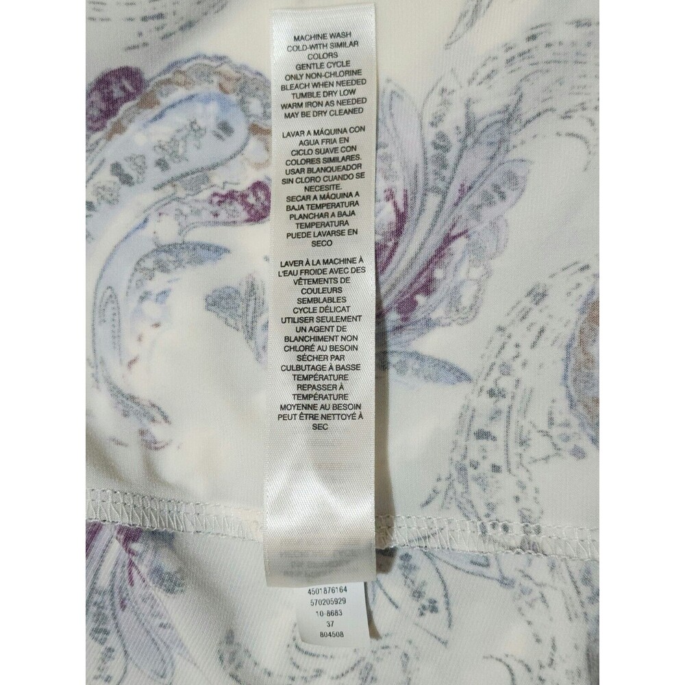 WHBM Womens Boho Blouse White Blue Purple Paisley Lace Up Neck Crochet Size L - Picture 9 of 9